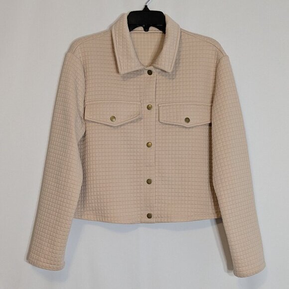 SHEIN Jackets & Blazers - SHEIN Peach Pink Stretchy Textured Knit Long Sleeve Snap Casual Jacket; Size XL